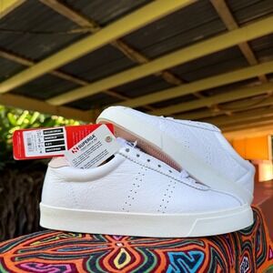 Superga Sport 2843 Clubs Comfleau Leather Sneakers Women 6.5 White Pink NWOB